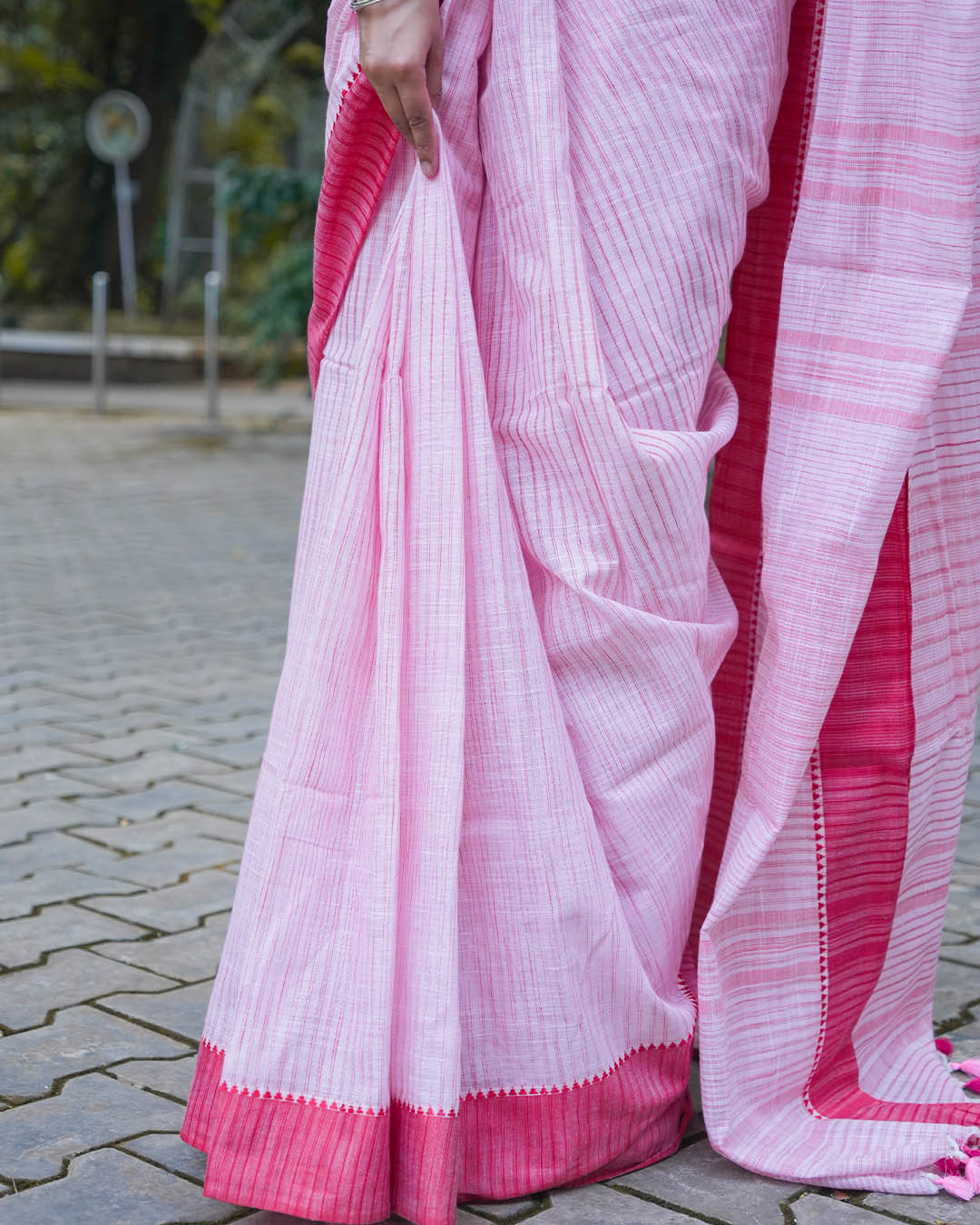 LIGHT PINK & DARK PINK COTTON SLUB SAREE