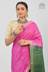 Vibrant Pink & Green Ghicha Silk Saree | Handloom Traditional Saree