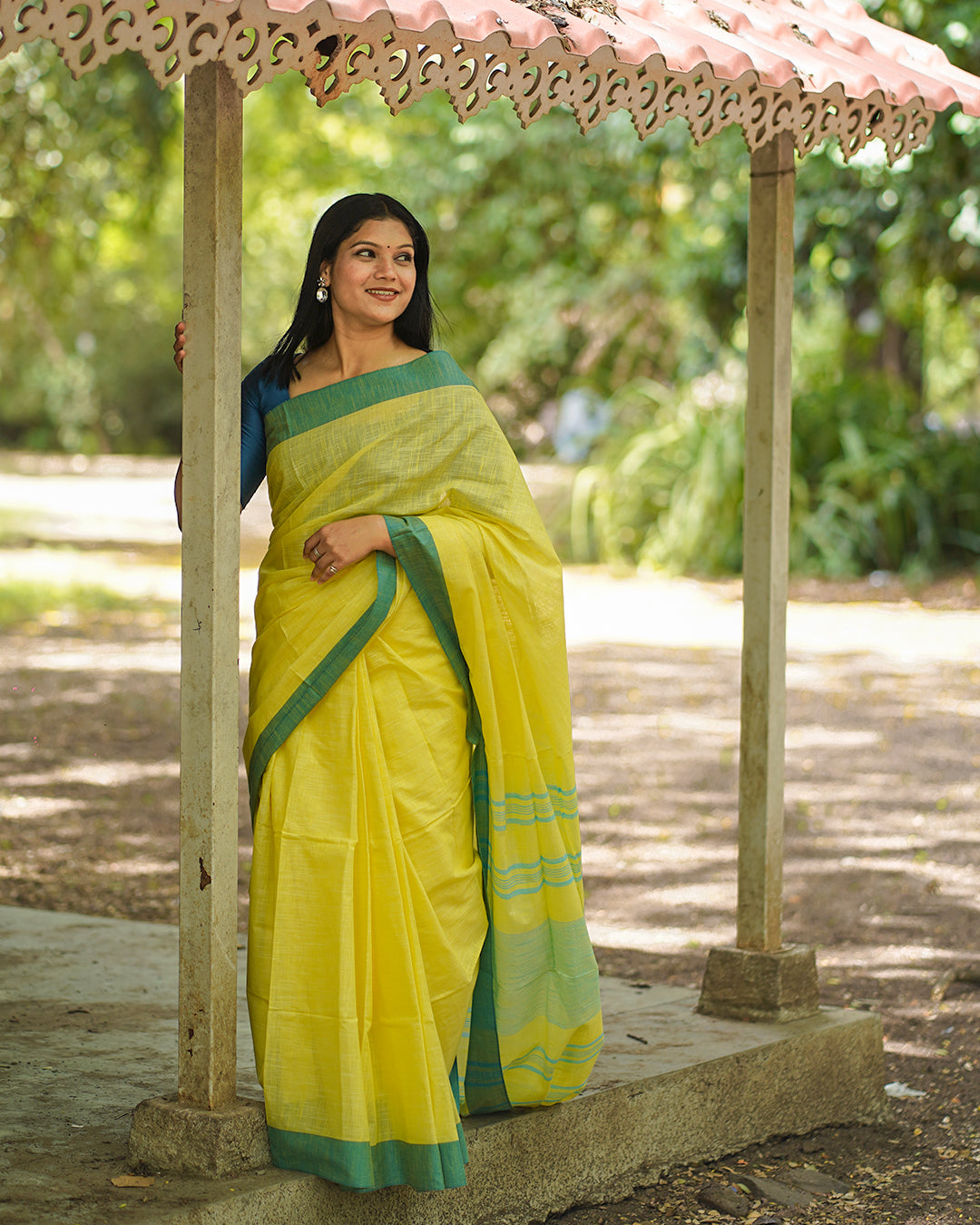 YELLOW BLUE COTTON SAREE