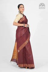 Rich Maroon Dupion Silk Saree with Golden Pallu | Handloom Indian Saree