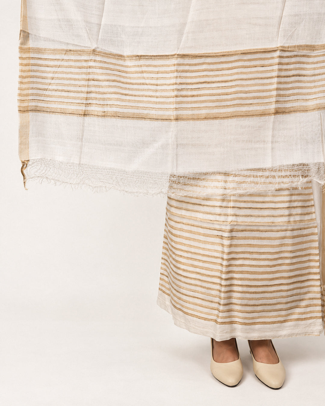 ERI OFF-WHITE STRIPED SILK THREE PIECE SUIT