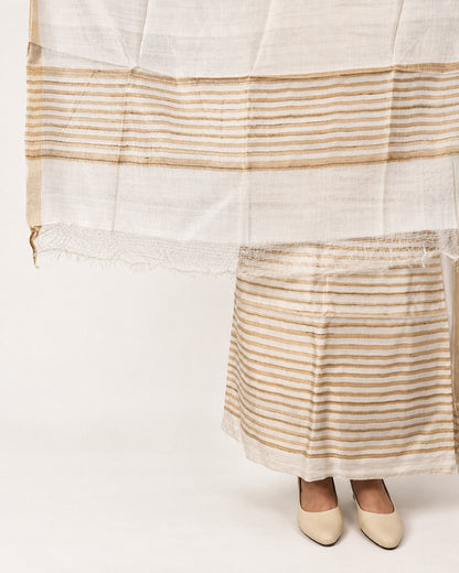 ERI OFF-WHITE STRIPED SILK THREE PIECE SUIT