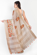 OFF WHITE FLORAL MODAL SILK SAREE