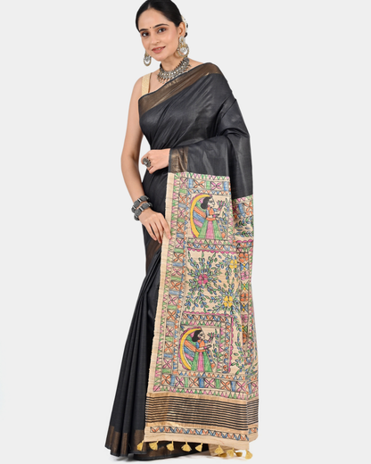 CHARCOAL GREY ERI SILK SAREE