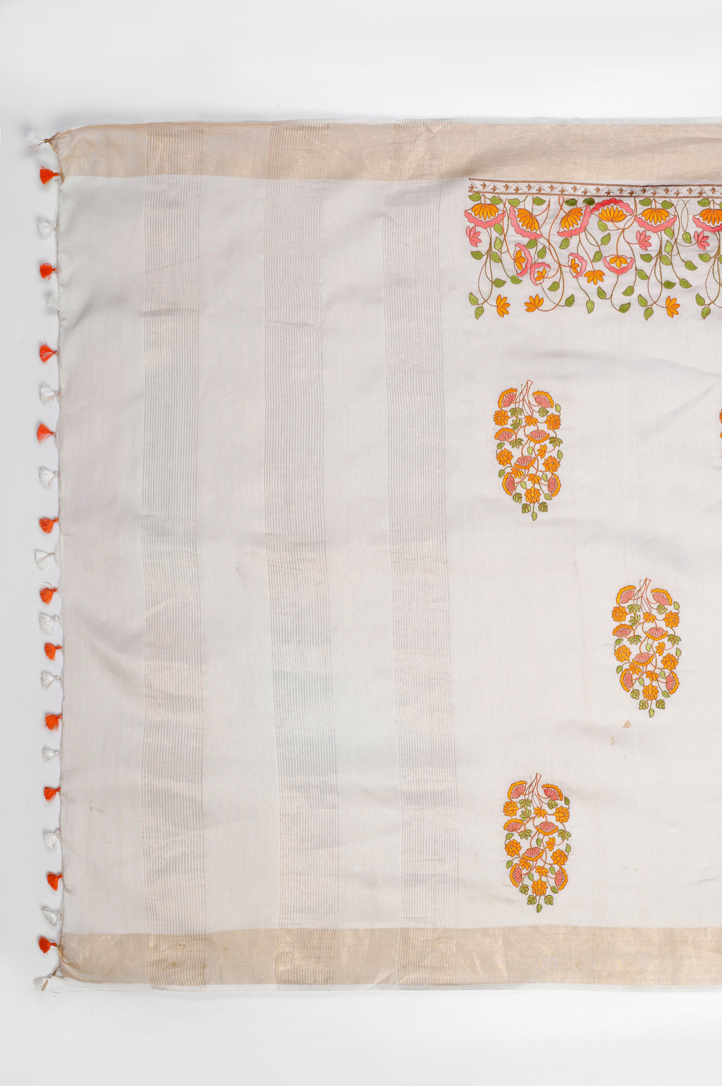 OFF WHITE FLORAL MODAL SILK SAREE
