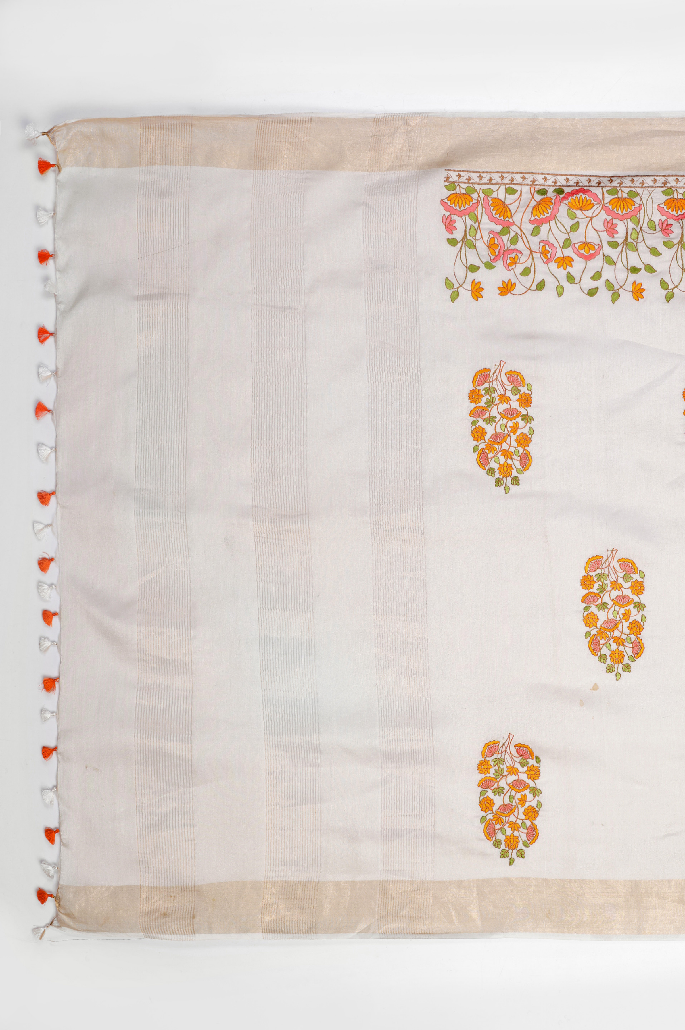 OFF WHITE FLORAL MODAL SILK SAREE