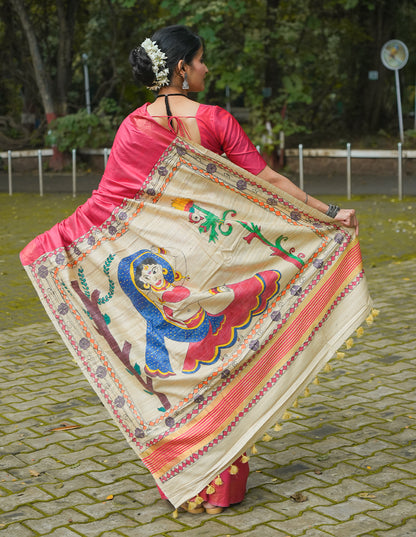 CORAL PINK ERI SILK SAREE