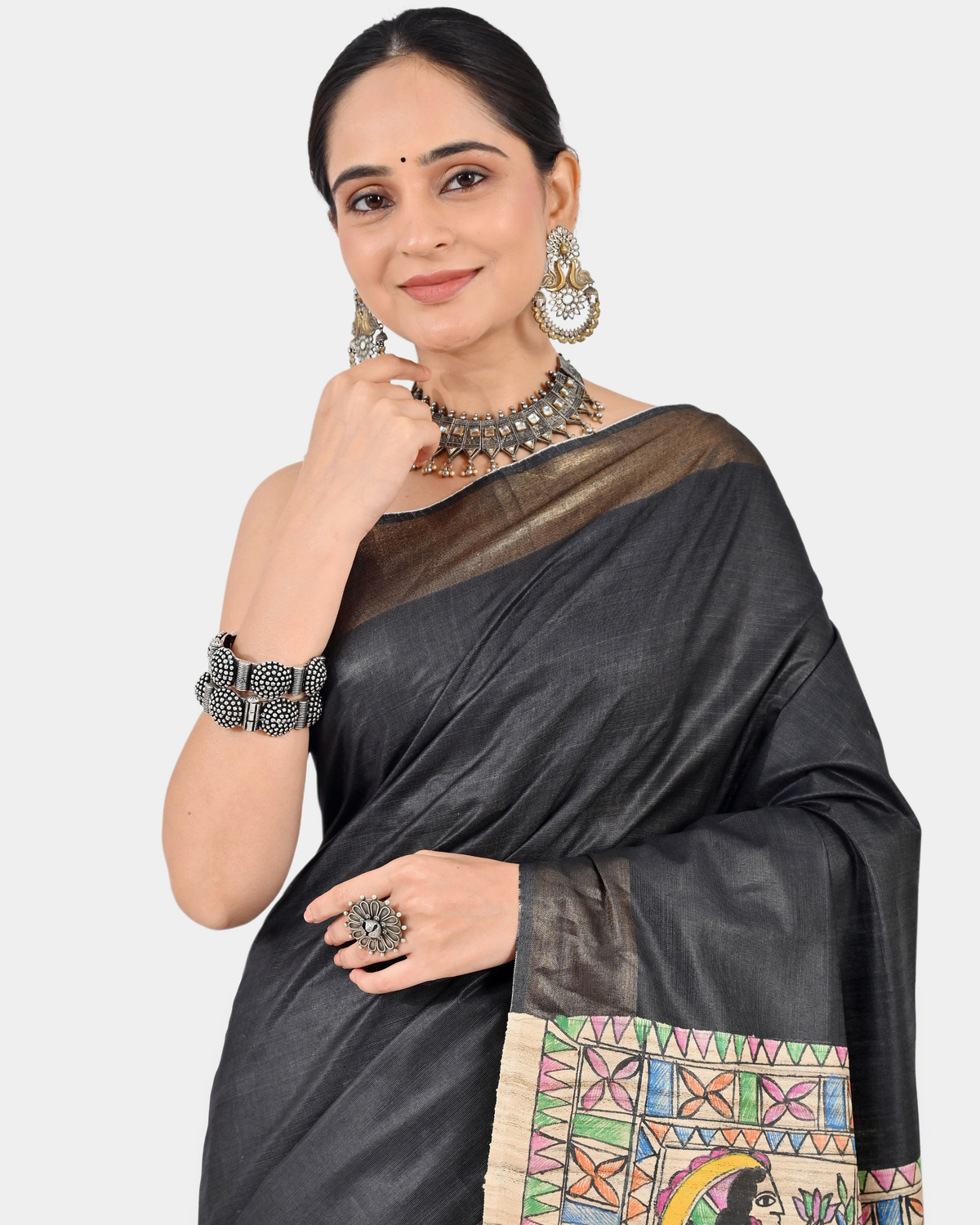 CHARCOAL GREY ERI SILK SAREE