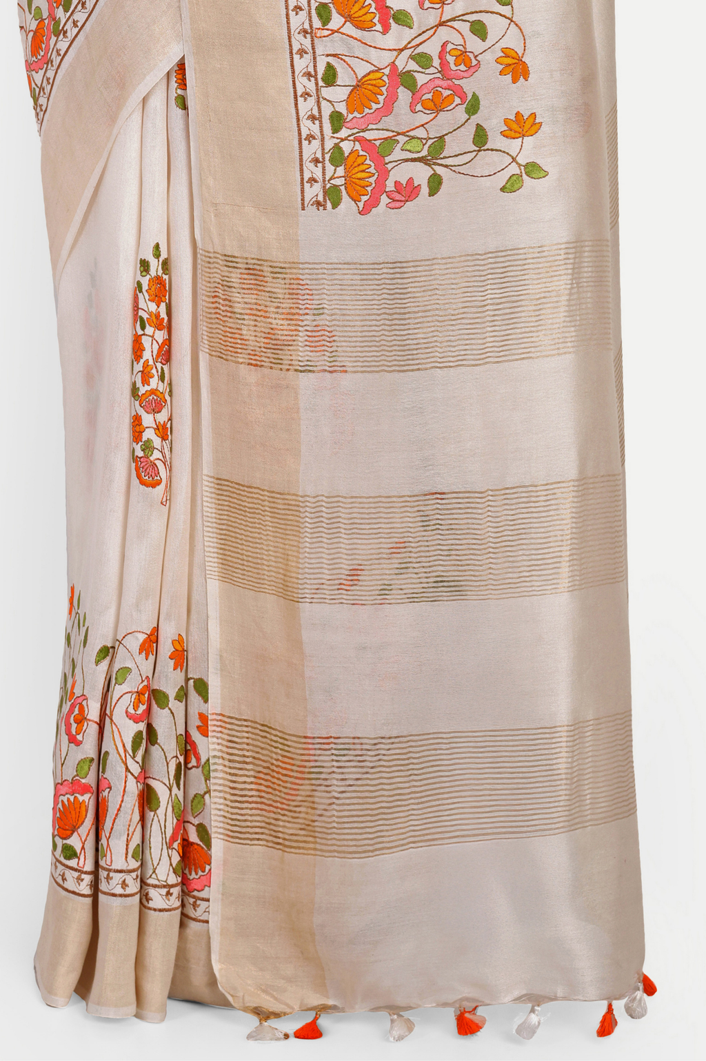 OFF WHITE FLORAL MODAL SILK SAREE