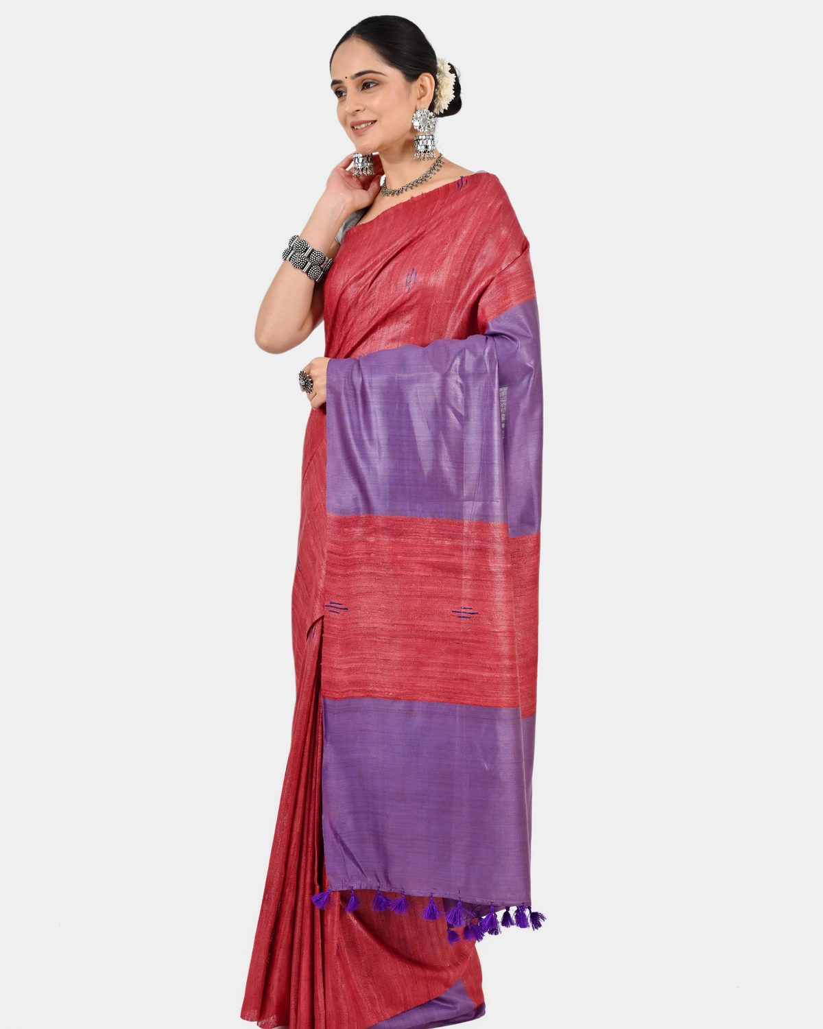 RED PURPLE GHICHA SILK SAREE