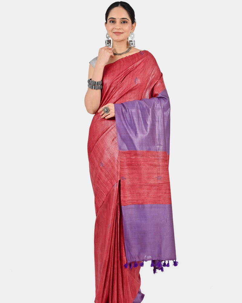 RED PURPLE GHICHA SILK SAREE