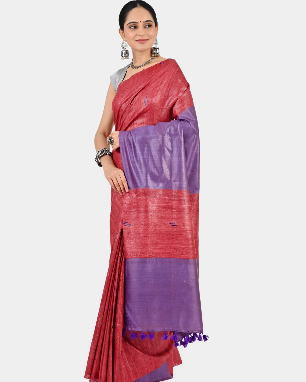 RED PURPLE GHICHA SILK SAREE