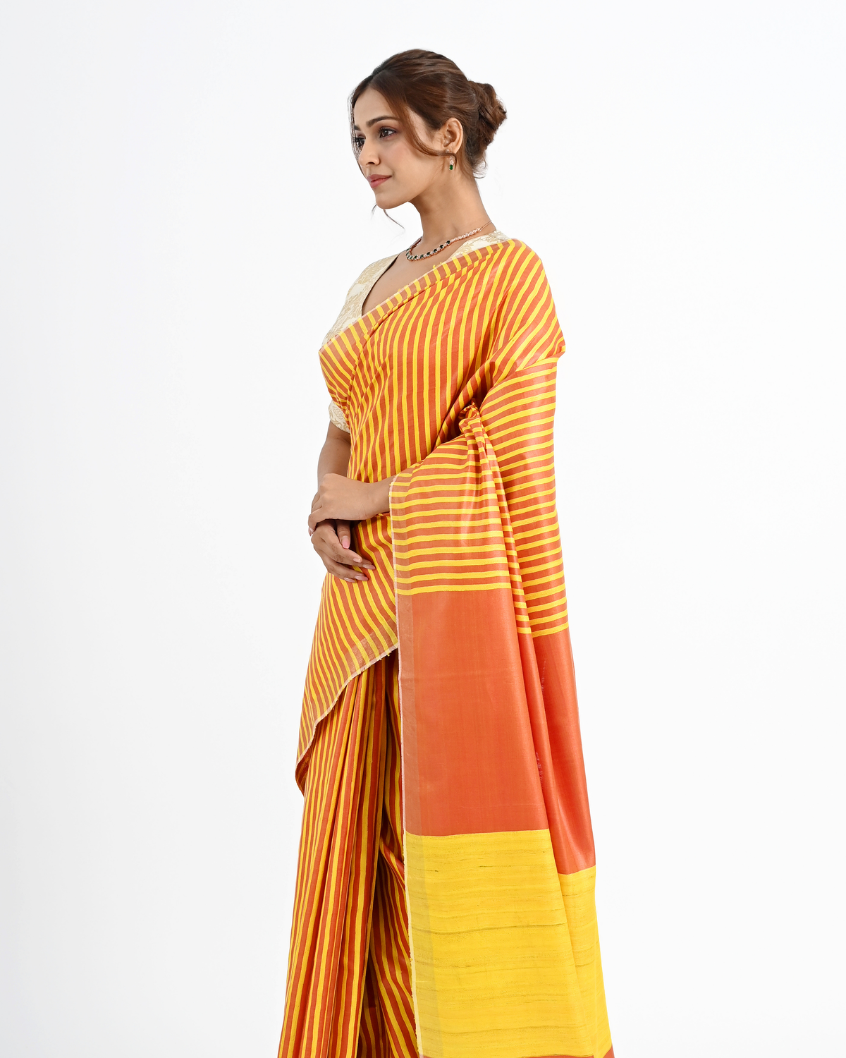 YELLOW ERI SILK SAREE WITH STRIPED PALLU