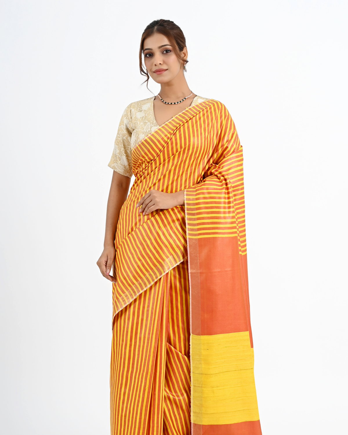 YELLOW ERI SILK SAREE WITH STRIPED PALLU