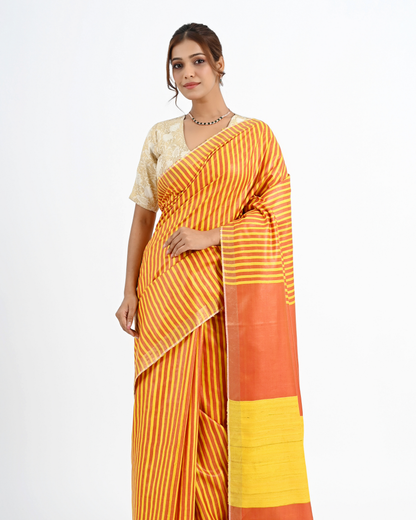 YELLOW ERI SILK SAREE WITH STRIPED PALLU