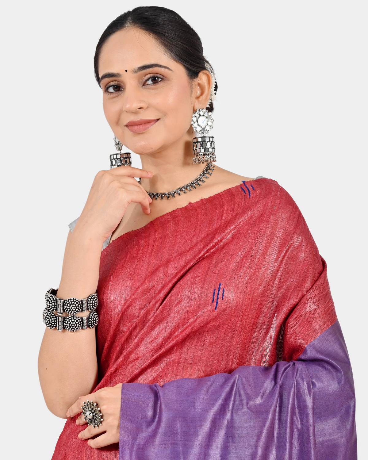 RED PURPLE GHICHA SILK SAREE