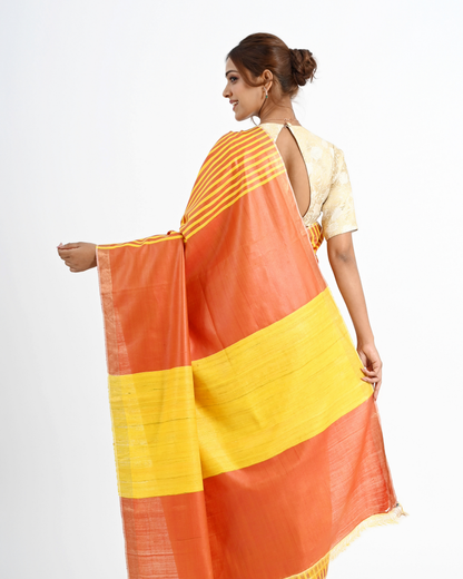 YELLOW ERI SILK SAREE WITH STRIPED PALLU