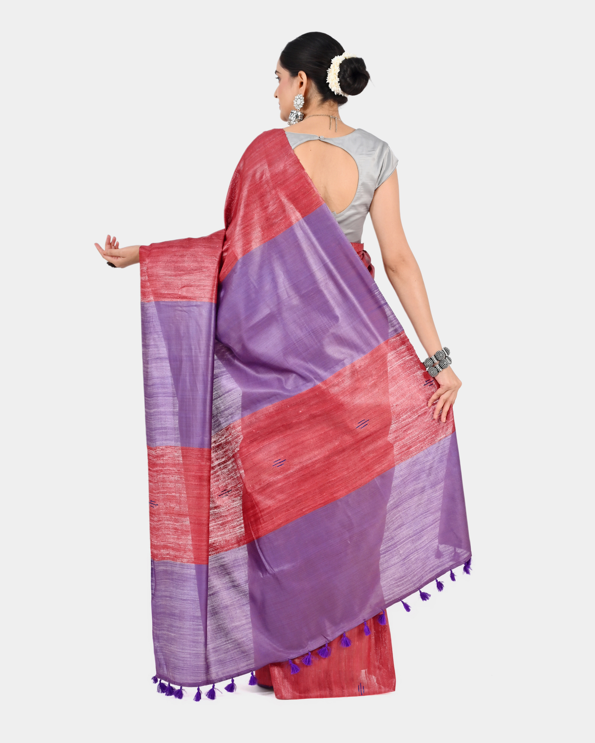 RED PURPLE GHICHA SILK SAREE