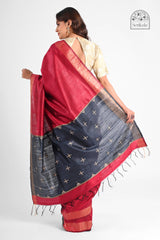 Elegant Maroon & Black Dupion Silk Saree with Zari Border & Woven Pallu