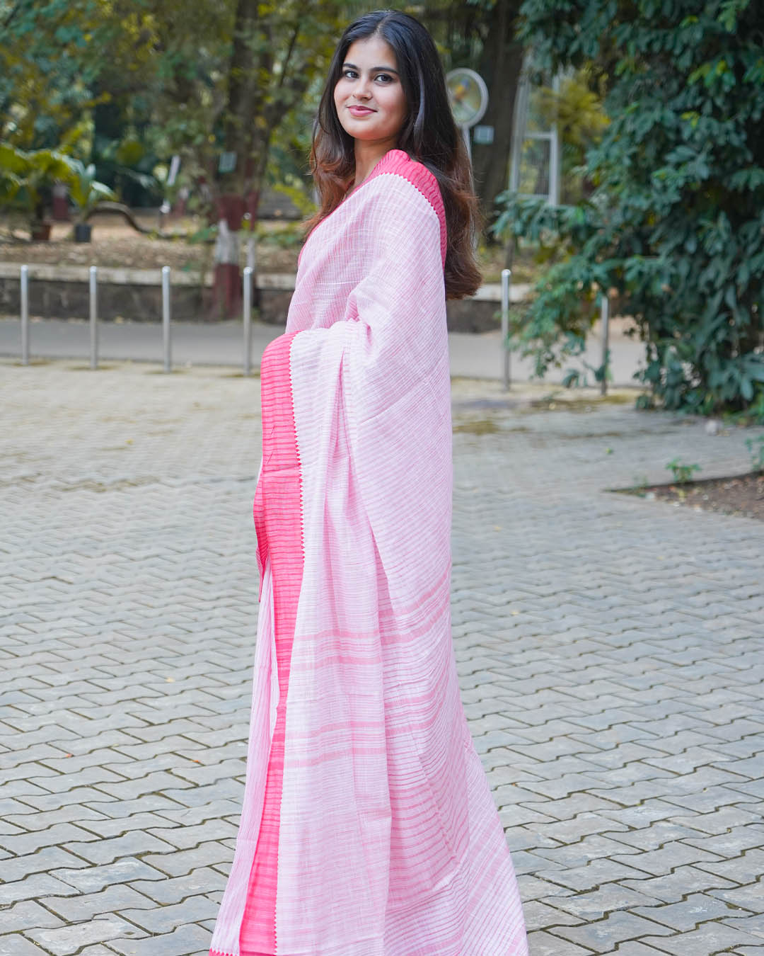 LIGHT PINK & DARK PINK COTTON SLUB SAREE