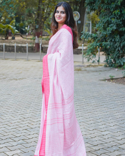 LIGHT PINK & DARK PINK COTTON SLUB SAREE