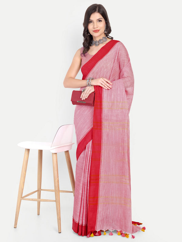Classic Pink & Red Cotton Saree
