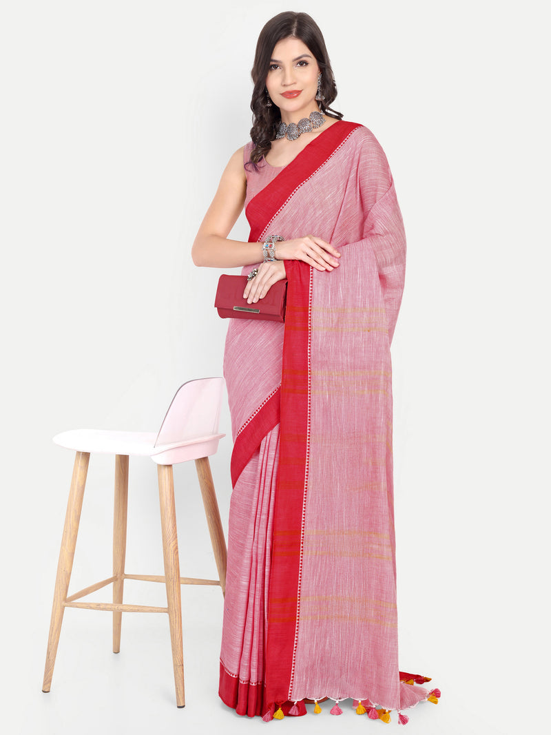Classic Pink & Red Cotton Saree