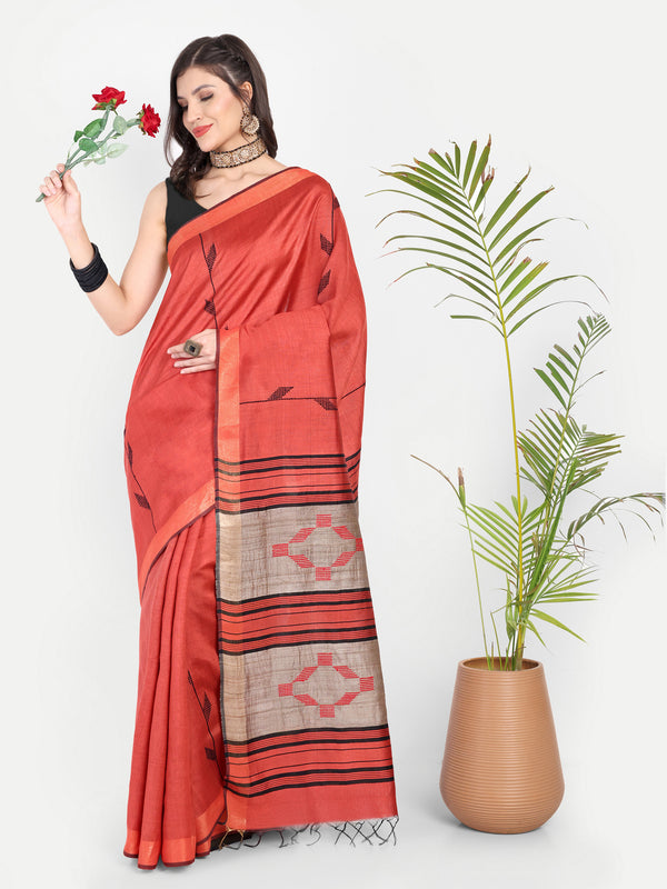 Red and Beige Eri Silk Saree