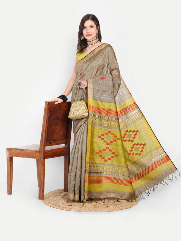 Authentic Desi Tussar Silk Saree with Woven Motifs