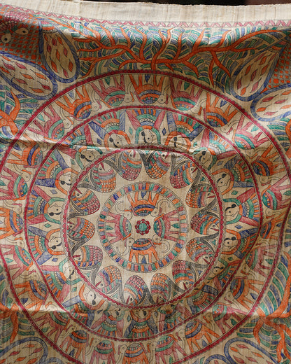 BEIGE TRIBAL GHICHA SILK SAREE