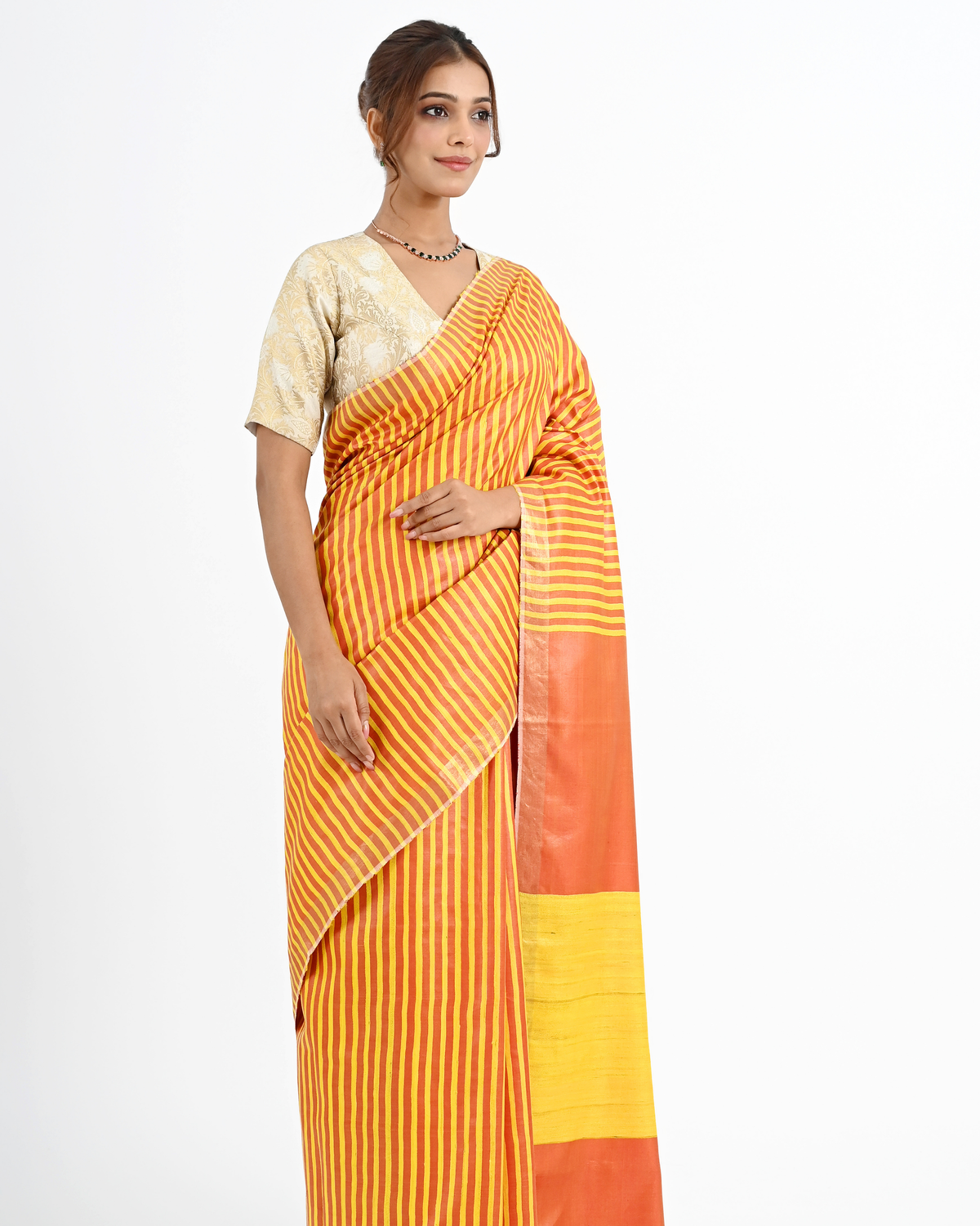 YELLOW ERI SILK SAREE WITH STRIPED PALLU