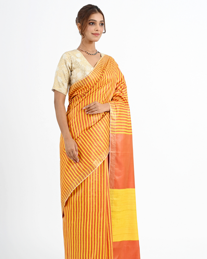 YELLOW ERI SILK SAREE WITH STRIPED PALLU