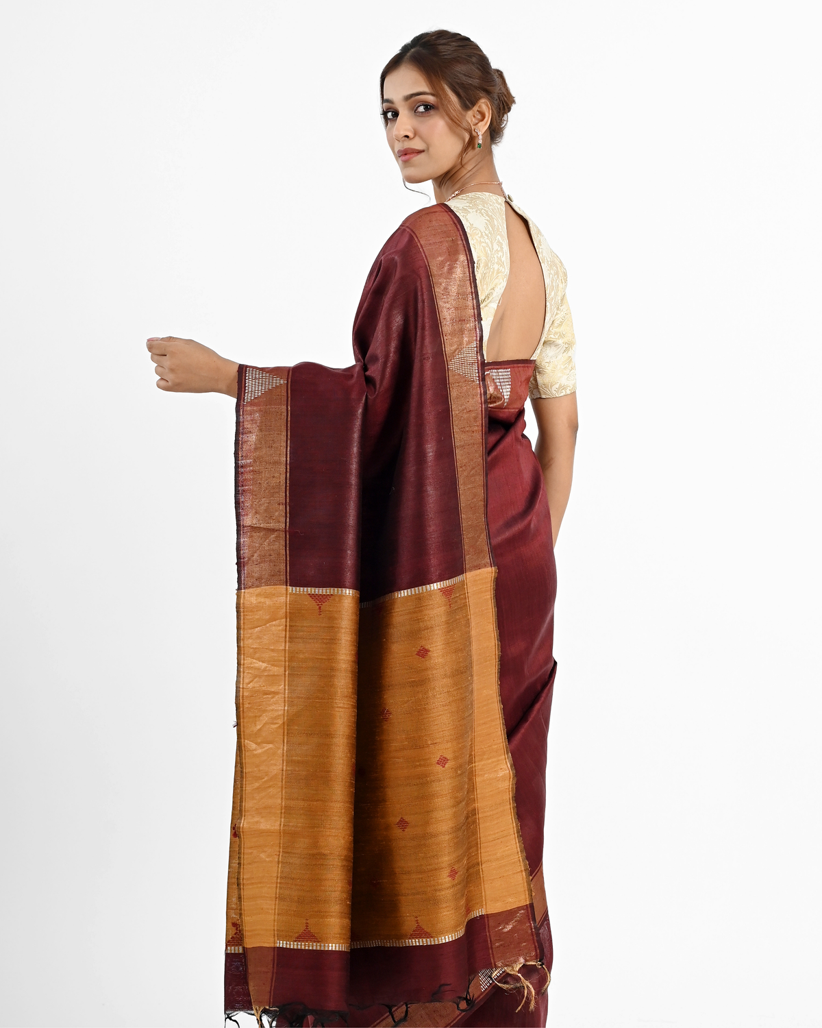 MAROON DUPION SILK SAREE WITH GOLDEN PALLU