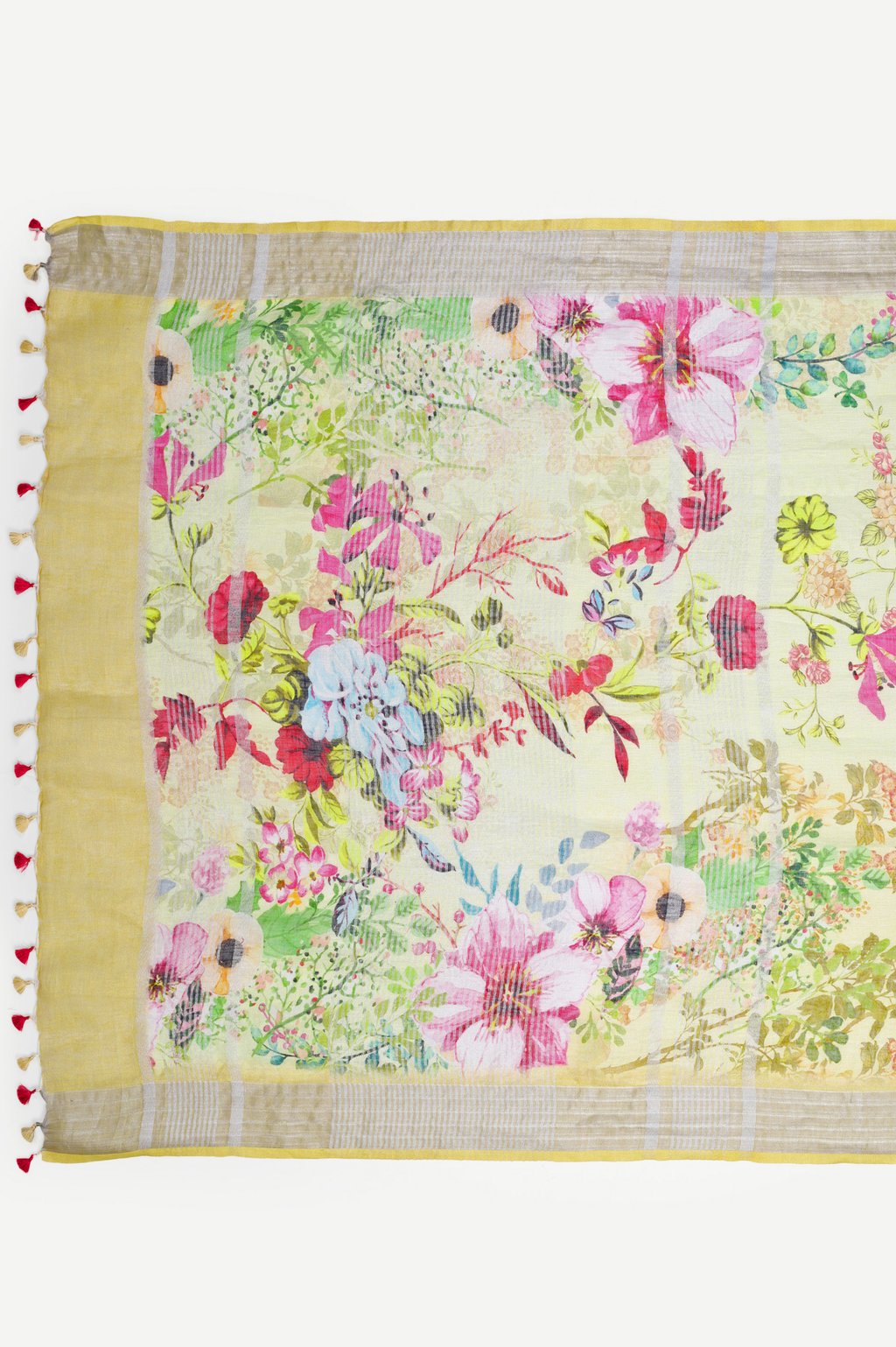 YELLOW FLORAL LINEN SAREE
