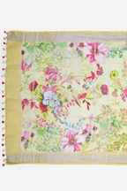 YELLOW FLORAL LINEN SAREE