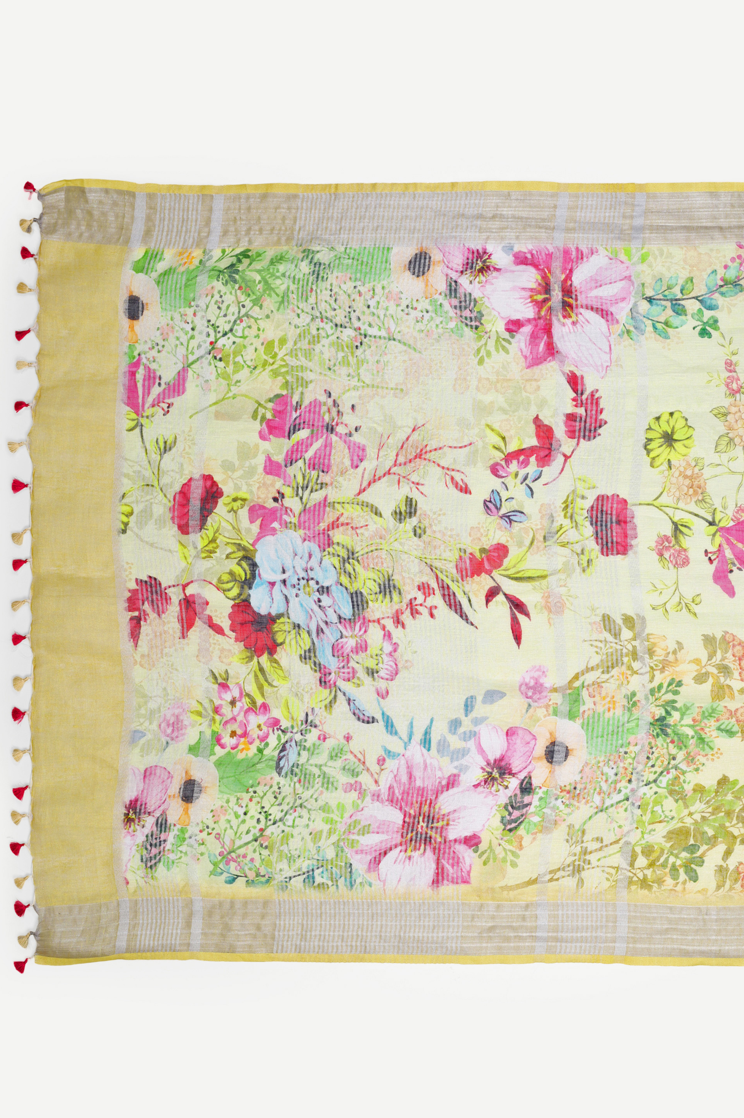 YELLOW FLORAL LINEN SAREE