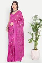 RANI PINK FLORAL LINEN SAREE