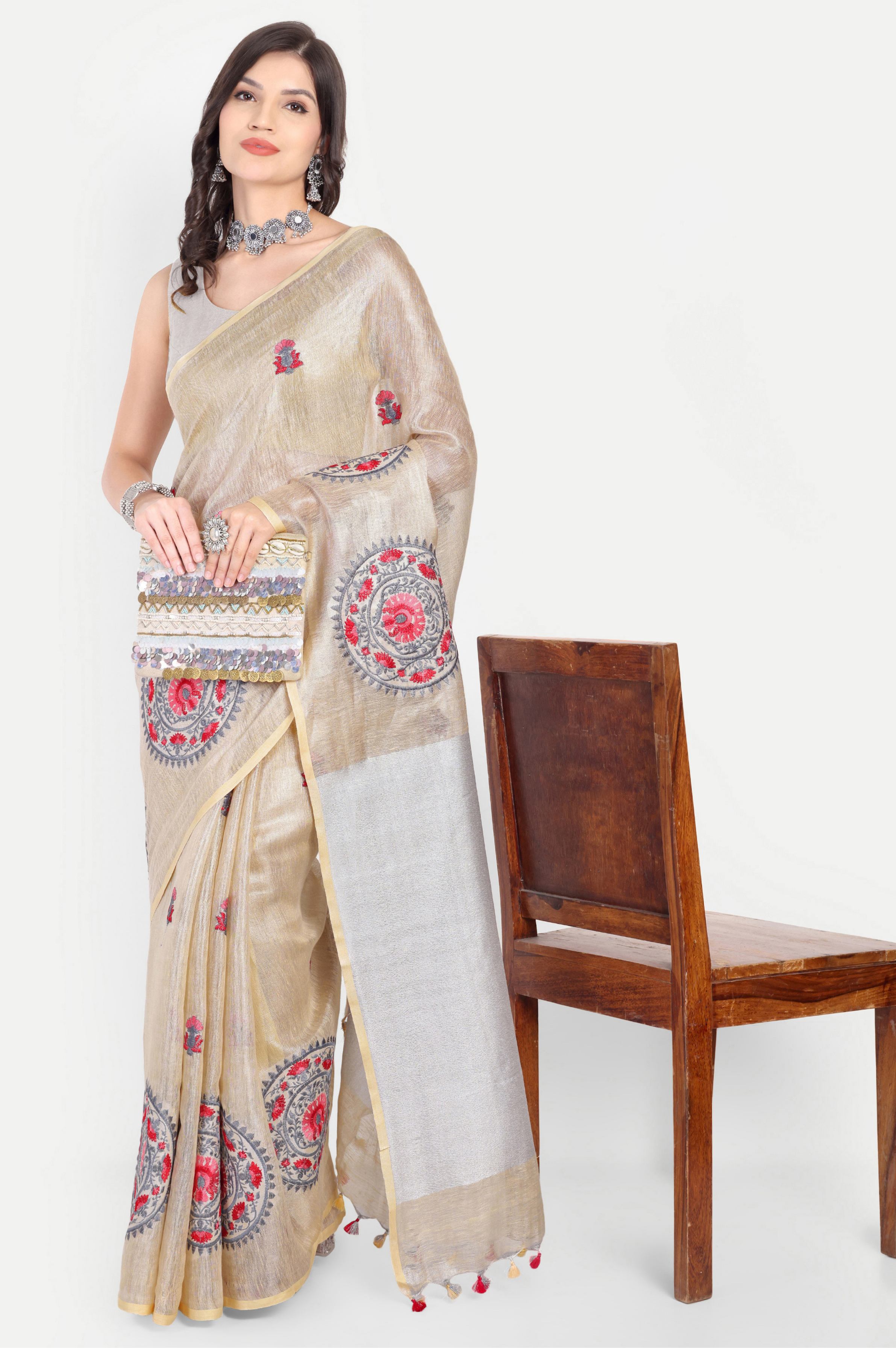 GULNAAR ZARI LINEN SAREE