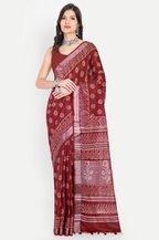 MAROON BLOCK PRINT COTTON SAREE