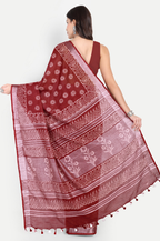 MAROON BLOCK PRINT COTTON SAREE