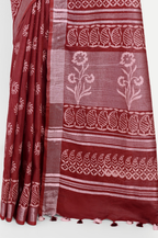 MAROON BLOCK PRINT COTTON SAREE