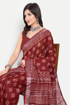 MAROON BLOCK PRINT COTTON SAREE