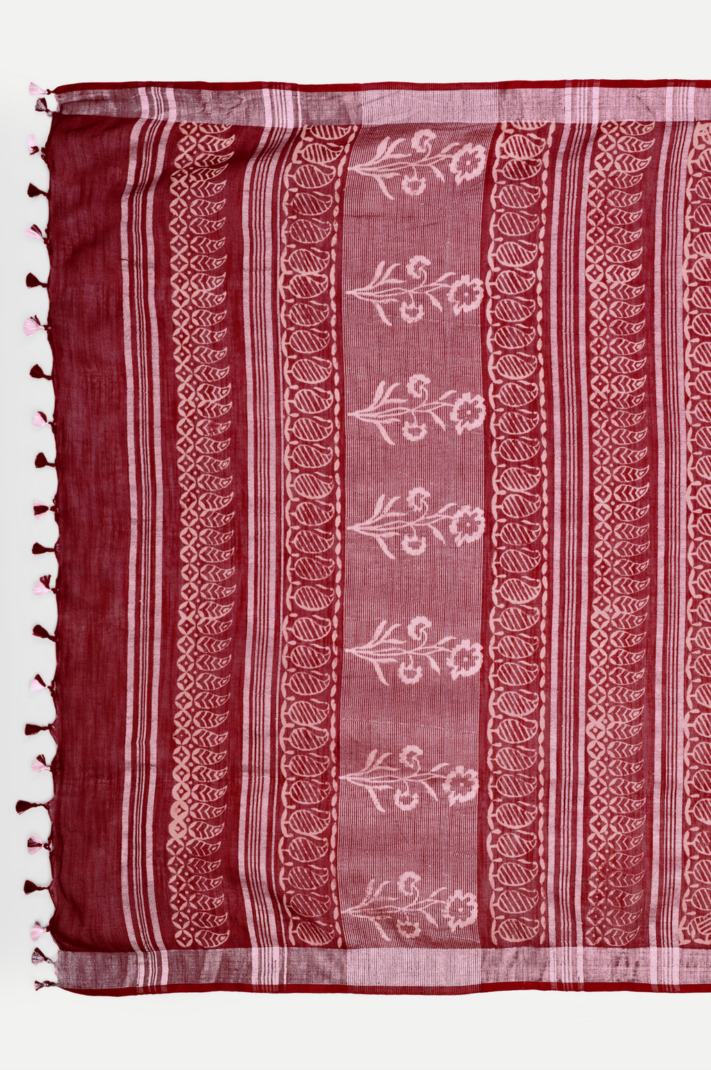 MAROON BLOCK PRINT COTTON SAREE
