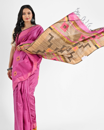 PINK DUPION SILK SAREE