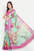 SEA GREEN RANI PINK LINEN SAREE