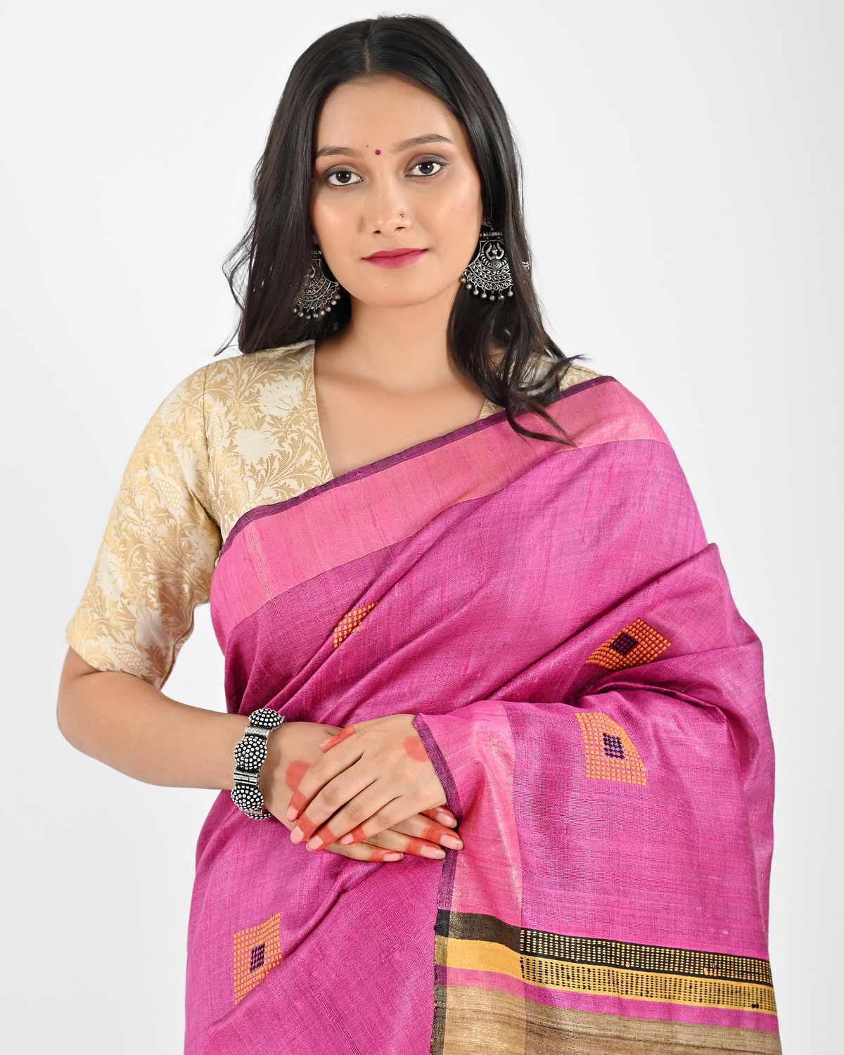 PINK DUPION SILK SAREE