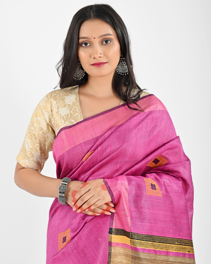 PINK DUPION SILK SAREE