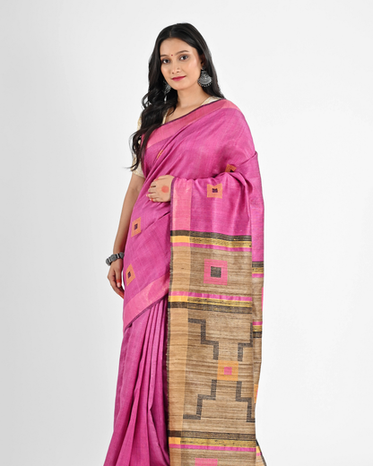 PINK DUPION SILK SAREE