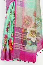 SEA GREEN RANI PINK LINEN SAREE