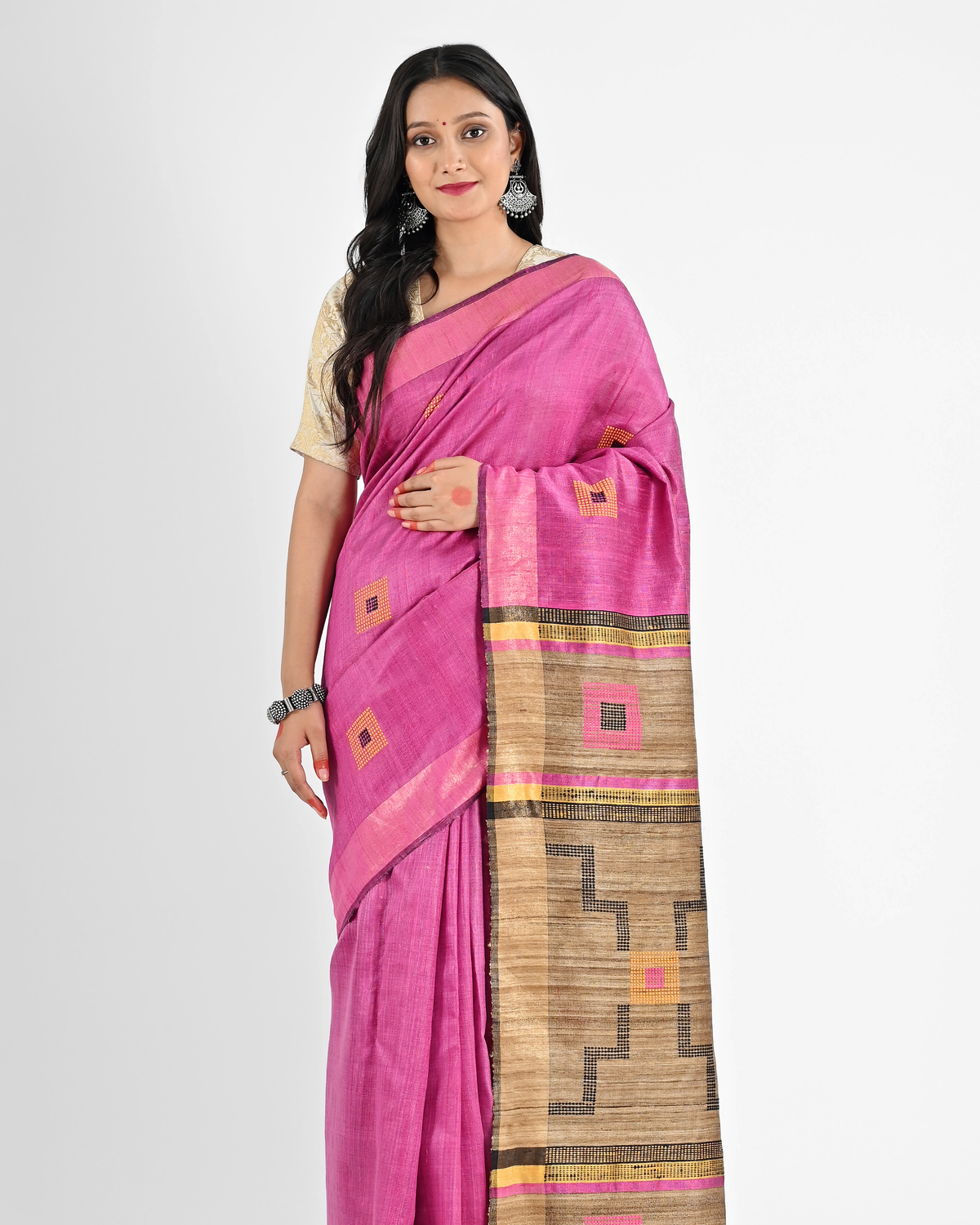PINK DUPION SILK SAREE